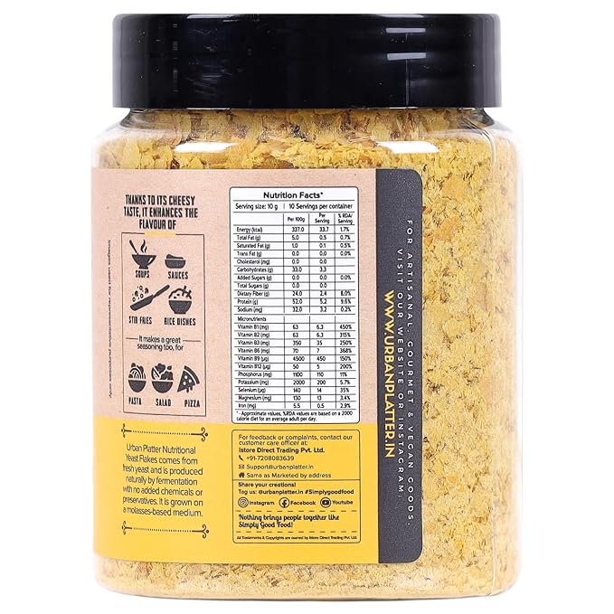 Urban Platter Nutritional Yeast Flakes | 3.53 Oz (100g) | Rich in B Vitamins & Protein | Gluten-Free, Non-GMO, Plant-Based Seasoning | Nutty & Cheesy Flavor | For Popcorn, Pasta & Salads
