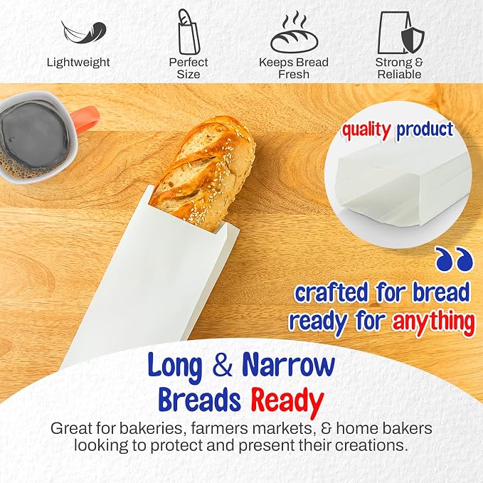 MT Products White Paper bread bags for homemade bread - 5.25" x 3.25" x 18" (Pack of 1000) - Made in the USA