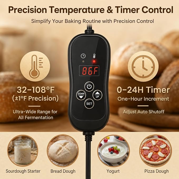 Folding Bread Proofing Box Dough Proofer Sourdough Starter Warmer with 32–108℉ Precision Temperature Control 24H Timer 3-Sided Heating Humidity Monitor 15.7×11.8×11.8in 65W