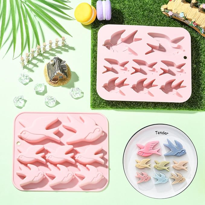 Ipotkitt 2pcs Pink Swallow Shaped Silicone Candy Molds Bird Animal Gummy Molds for Jelly Fondant Chocolate Candy Ice Cake DIY Crafts Keto Fat Bomb