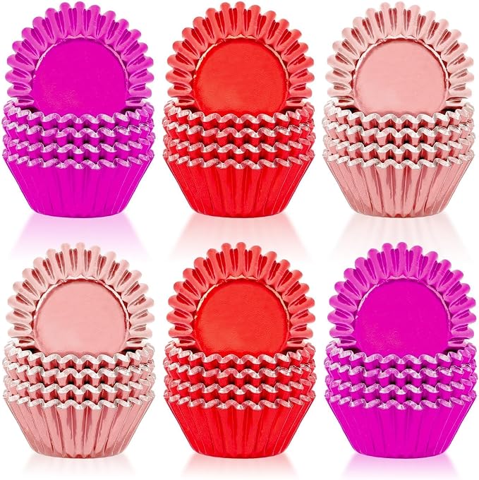 SANNIX 450Pcs Valentine's Day Foil Cupcake Liners Red Pink Cupcake Wrappers Foil Metallic Muffin Liners Baking Cups for Valentines Wedding Party Decorations Supplies