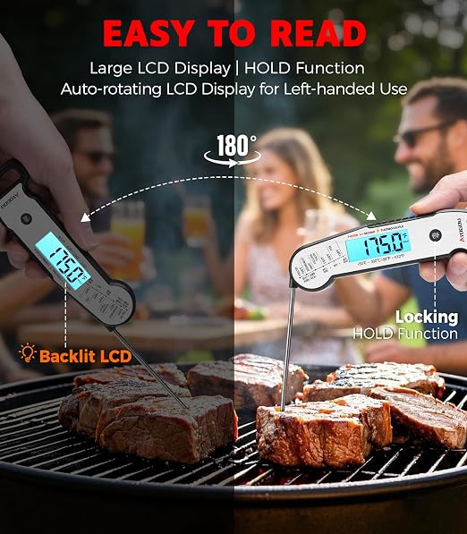 Atogou Professional Meat Thermometer Digital, Silver | <1 Sec Instant Read & ±0.5℉ Accuracy, IP67 Waterproof, Thermocouple Sensor Probe, for Kithchen, BBQ, Grill for Men Him Dad