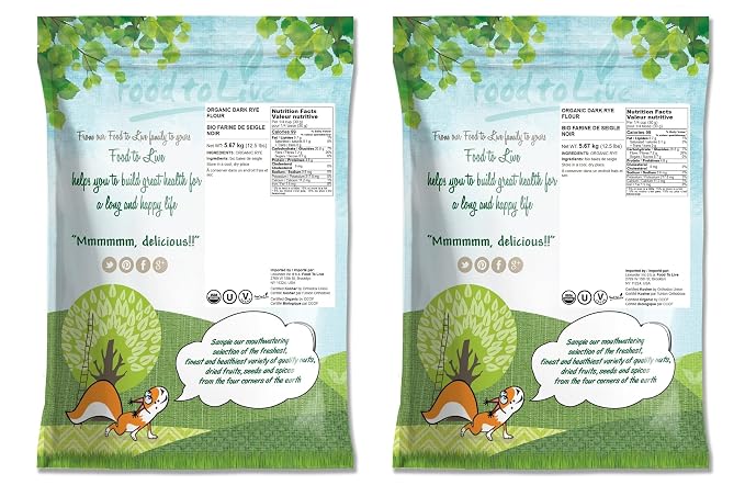 Food to Live Organic Dark Rye Flour, 25 Pounds – Whole Grain, Non-GMO, Stone Ground, Kosher, Raw, Vegan, Bulk, Great for Baking Bread, Product of the USA