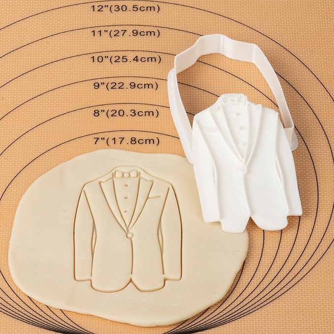 Wedding Cookie Cutters Tuxedo with Plunger Stamps Holiday PLA Cake Baking Accessories 3" Cutter Molds Gifts for Kids Decorative Party Kitchen
