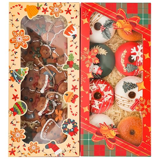 qiqee Christmas 12Packs Cookie Box with Window 12x5.5x2.5 Inch Two Uses Pastry Biscuit Bakery Box for Christmas