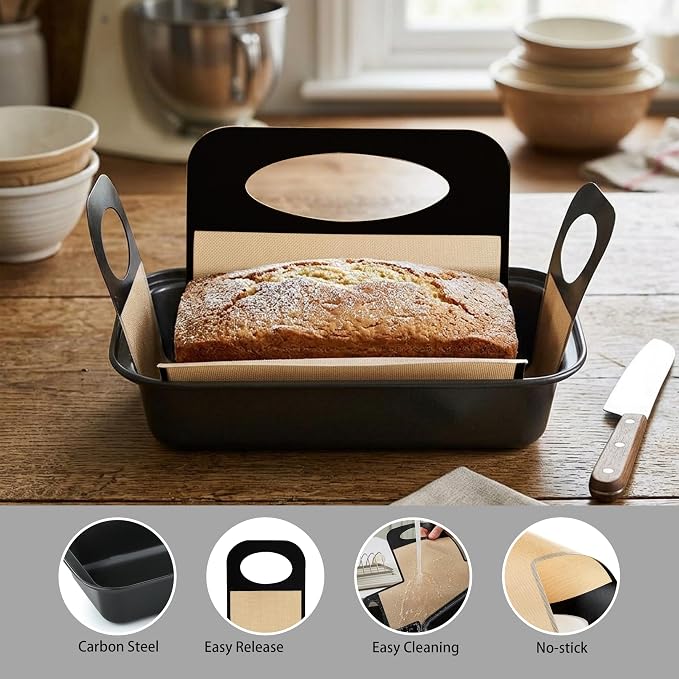 Cokuma Loaf Pans, 9*5-Inch, 2 Set with Non-stick Liners for Homemade Bread | Easy to release, Oven safe up to 440℉, Non-stick coating, Bread baking pan for banana bread meatloaf and sourdough