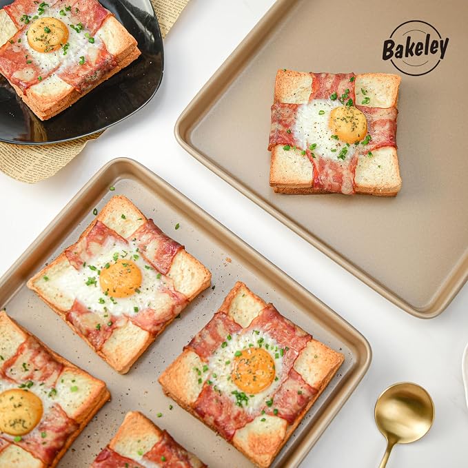 Baking Sheet Pan Set, 2 Commercial Cookie Sheet Pan, Nonstick Half Sheet Pan for Oven (Champagne Gold, 17.5"x11.7")