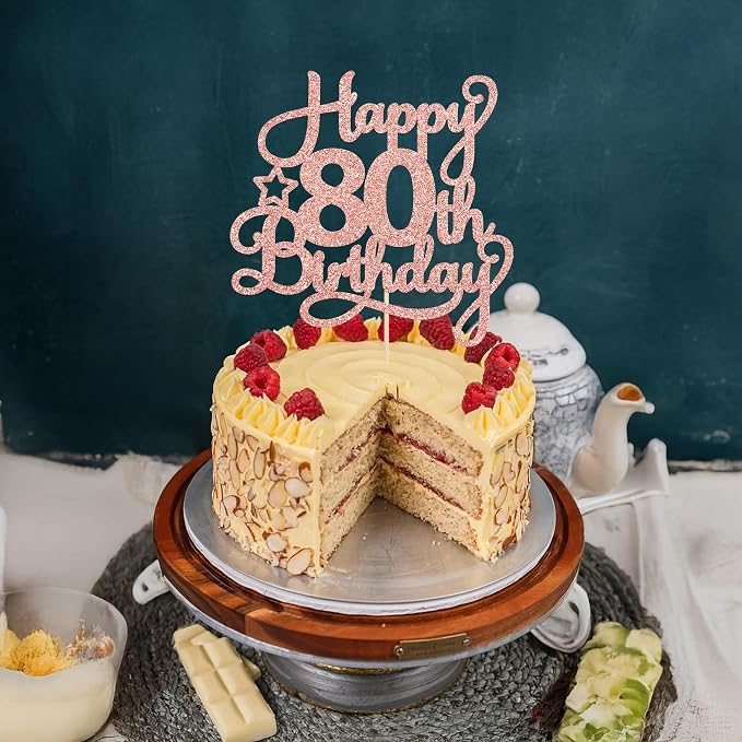 1 Pack Happy 80th Birthday Cake Topper Rose Gold Glitter 80 & Fabulous Cheers to 80 Years Old Birthday Cake Pick for Celebrating 80th Birthday Anniversary Party Cake Decorations Supplies