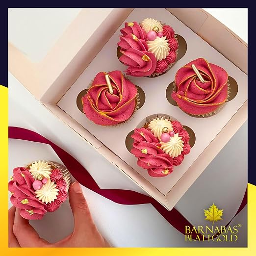 Barnabas Blattgold Edible Gold Leaf 24K - Cake Decorations, Transfer Patent for Cupcakes - 3.1 inches, Book of 25