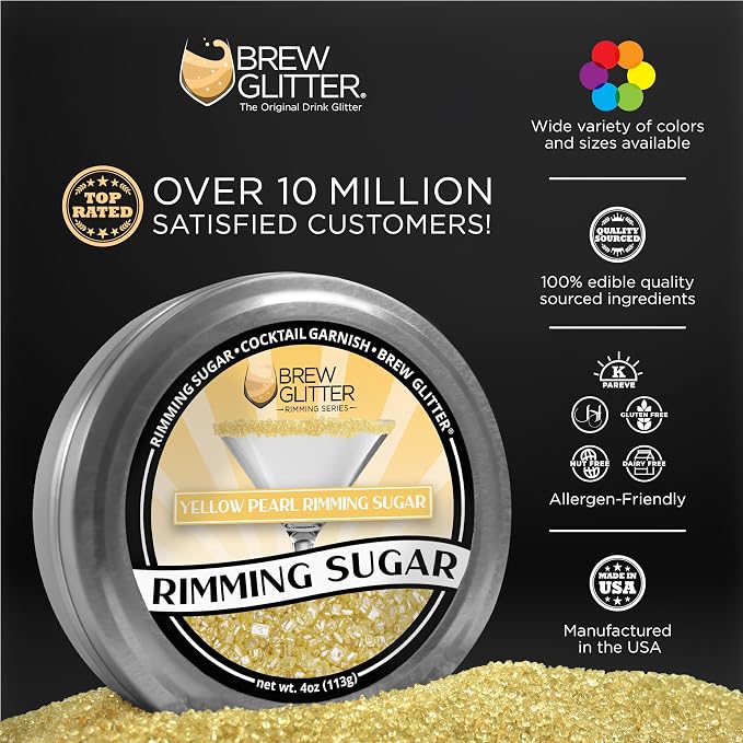 Brew Glitter - Yellow Pearl Rimming Sugar (1LB, 1x Resealable Bag) Cocktail Garnish for Mixed Drinks & Refreshments