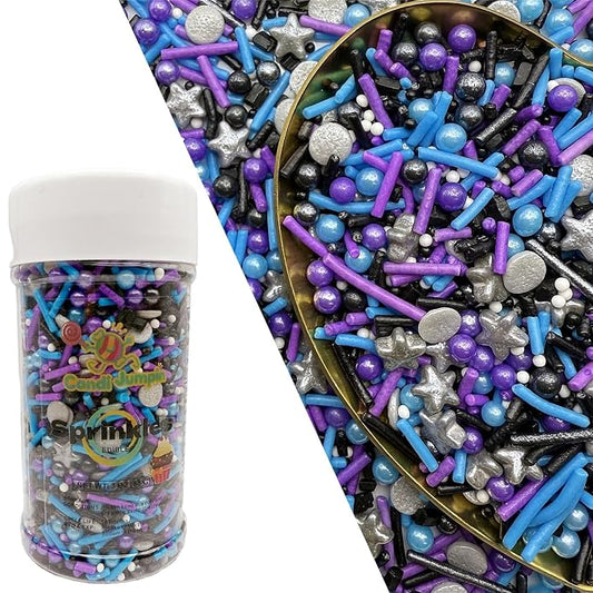 CandiJumpin Black Blue and Purple Pearl Sprinkles, Edible Pearls and Jimmies Mix Galaxy Sprinkles Crunchy Jimmies Edible Pearls for Cake Decorating Pearl Decoration for Baking Baby Shower Party Birthday Wedding Christmas Supplies 3 OZ