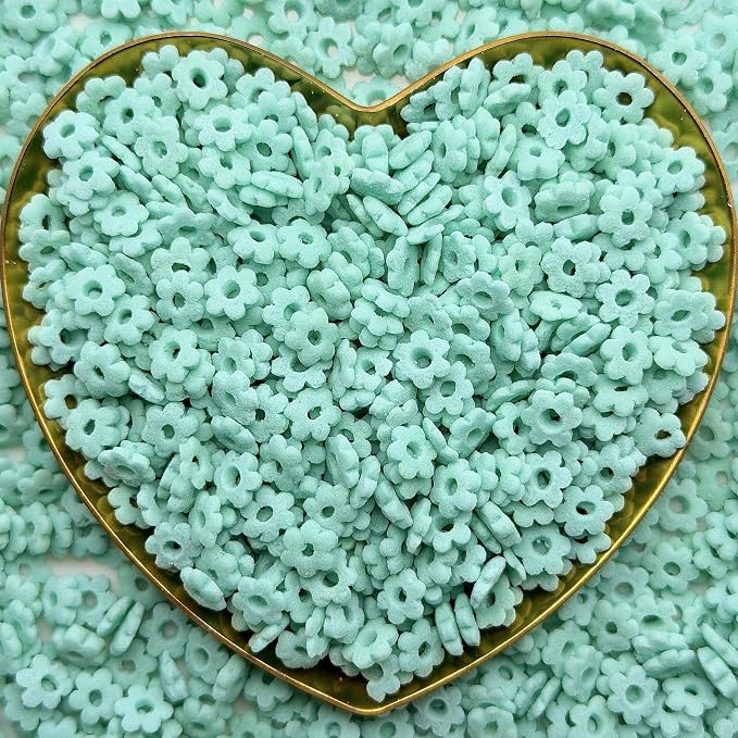 CandiJumpin Teal Flower Sprinkles for Cake Decorating, Mini Edible Flowers Teal Flower Decorations Edible Flowers Cake Confetti Valentines Cookie Decoration Baby Shower Party Birthday Wedding Christmas Supplies 3 OZ