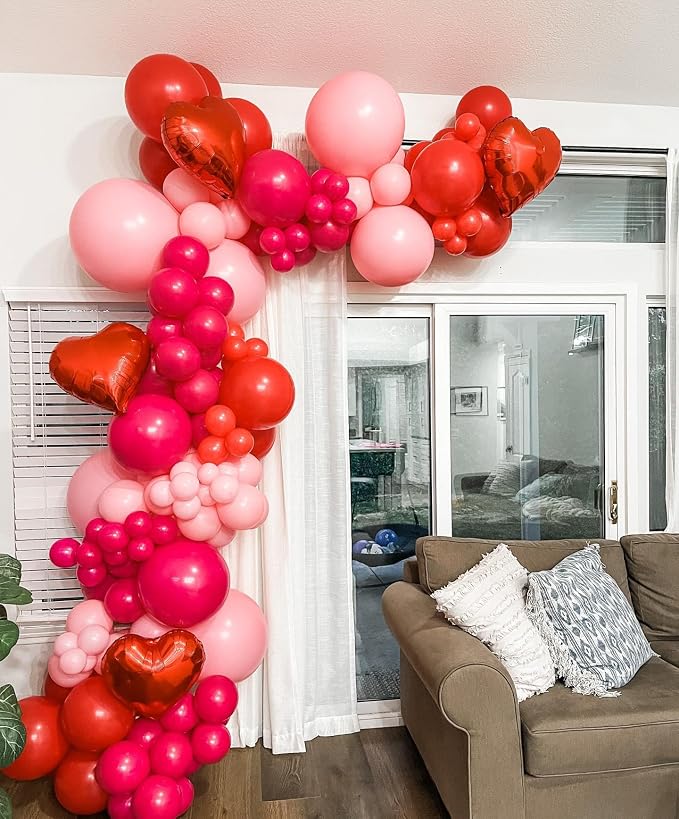 Valentine's Day Balloon Arch Kit - 157Pcs Red Heart and Lip Foil Balloons Hot Pink Red and Pink Latex Balloons Garland Kit for Valentines Day Galentines Day Anniversary Party Decorations