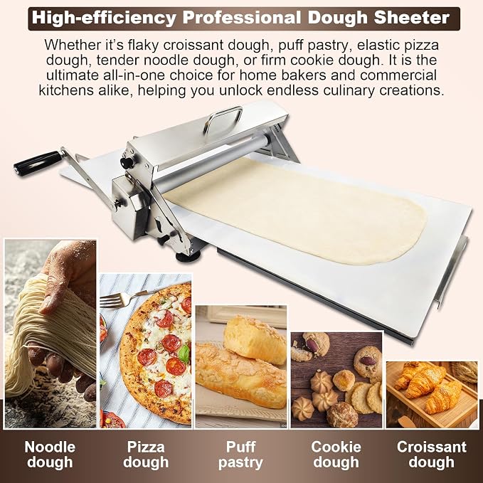 40.9''x15.5" Folding Dough Sheeter with Sheeter Board Portable Manual Dough Roller Machine Stainless Steel Sheeter Thickness Adjustable for Pizza Dough, Puff Pastry Dough