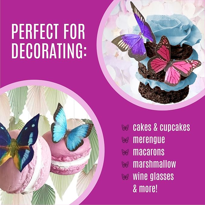 Sugar Robot Inc. Edible Butterflies for Cake Decorating - Small Size, Premium Crafted in the USA - Butterfly Cake and Cupcake Toppers, Decoration (Pink and Purple Assorted)