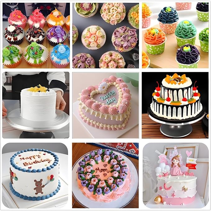 Cake Decorating Kit, 357 Pcs Baking Supplies | Aluminium Cake Turntable, Leveler, 50 Icing Tips, 8 Russian+Ball Tips, 2 Spatulas, 102 Pastry Bags, 109 Cupcake Liners & More