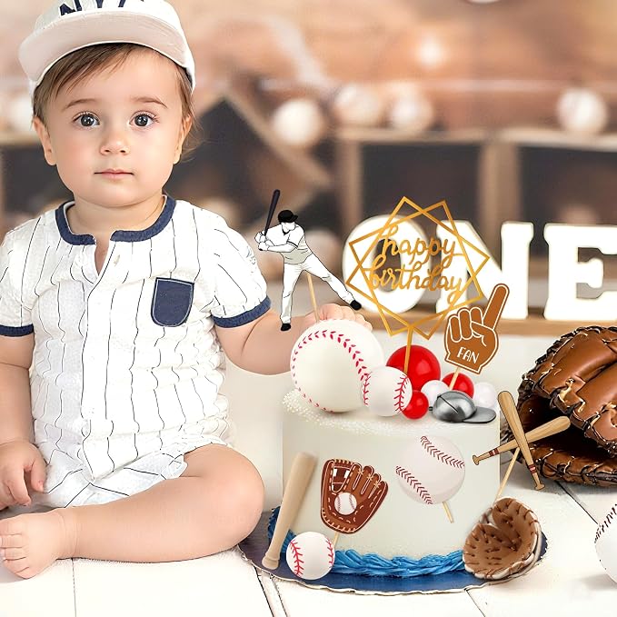 23Pcs Baseball Cake Toppers for Boys Baseball Cake Decorations with Baseballs Bat Glove Hat Player Red White Balls for Baseballs Themed Birthday Party Decorations Sports Theme Party Decoration