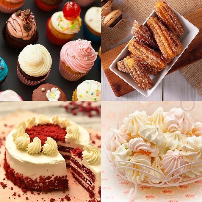 Kasmoire 3Pcs Churro Piping Bags and Tips Set,Stainless Steel 9FT Icing Tips Set with 10Pcs Disposable Piping Bags,Open Star Pastry Tips for Cake Decorating