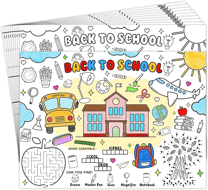45pcs Back to School Coloring Placemats for Kids Disposable Coloring Poster First Day of School Gifts School Classroom Activities Paper Table Mats