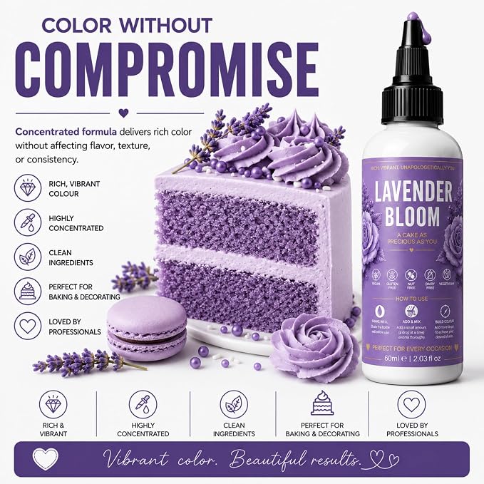 Confect Lavender Bloom Gel Food Coloring – Highly Pigmented Gel Based Food Color for Buttercream, Cakes, Cookies & Baking – 60mL / 2 FL OZ