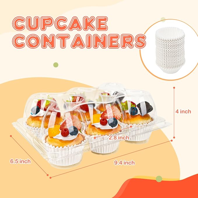 6 Count Cupcake Containers 20 Pack Cupcake Holders Clear Plastic Stackable Cupcake Boxes with Detachable Tall Dome Lids for 120 Cupcakes, BPA Free, Standard Size