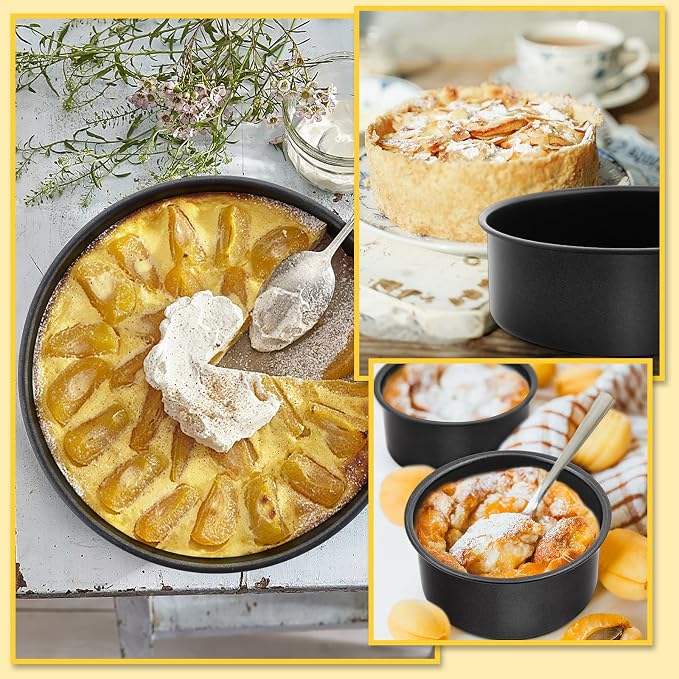 E-far 3-Piece Cake Pan(4/6/8 Inch), Nonstick Stainless Steel Round Baking Cake Pans, Metal Cake Mold Tins for Birthday/Wedding, Stainless Steel Core & Non-toxic Coating, Straight Side & 2 Inch Deep