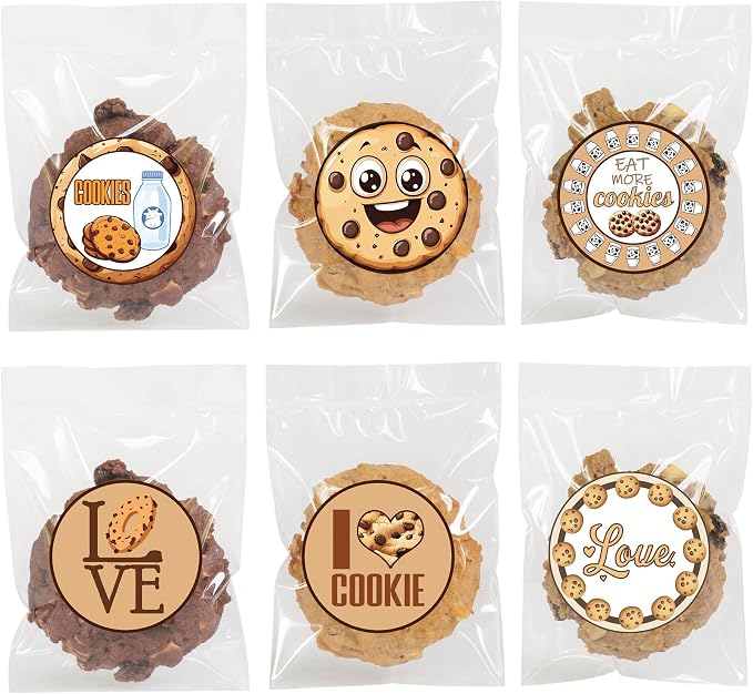500Pcs Cookie Paper Stickers,Chocolate Chip Birthday Baby Shower Party Favors Supplies Decorations Cookies Milk Sticker Labels