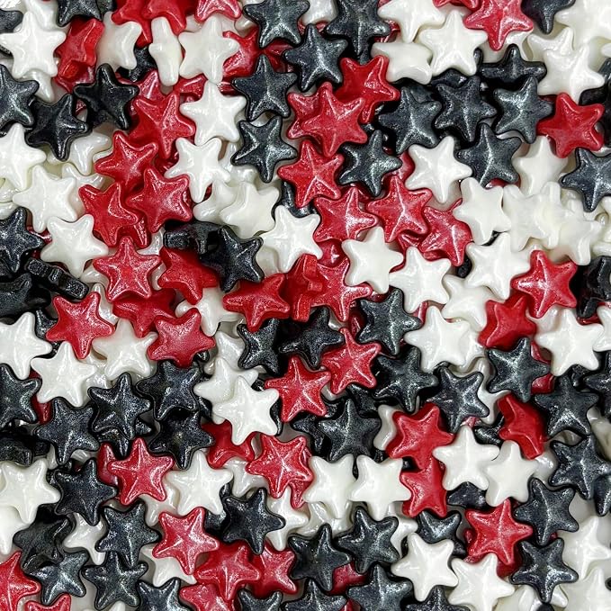 Halloween 10mm Red & Black &White Sprinkles Edible Stars Cake Decorating Stars Cake Decorations Cupcake Toppers Cookie Decorating Perfect for Cakes,Cupcakes,Desserts Toppings 3OZ