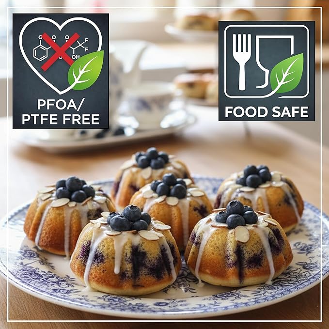 Wrenbury Nonstick Mini Buntz Cake Pan Non Stick for Baking Fluted Cake Tin | 6 Cup Bundlette Tray for Small Cakes - PFOA Free and Dishwasher Safe - 3.75” Cup Width