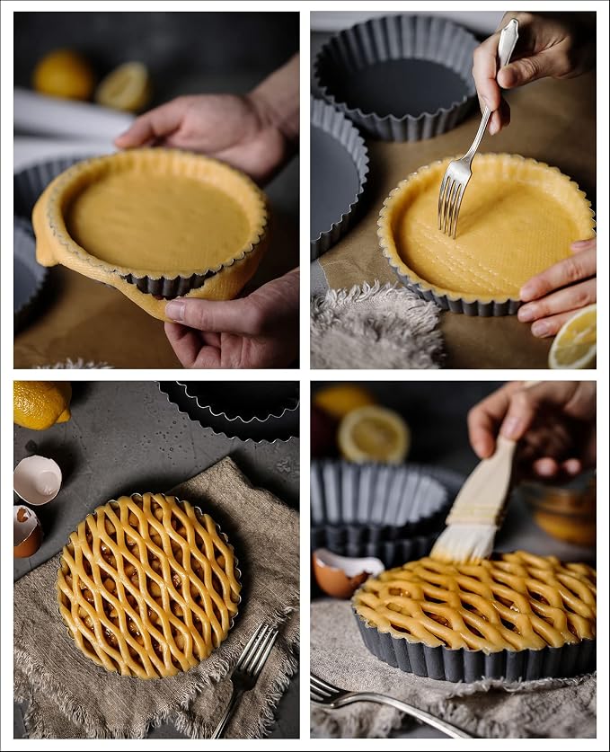 Tosnail Set of 3 Non-Stick Round Quiche Pan, 12 Inch, 10 Inch, 8 Inch Fruit Tart Pan, Fluted Pie Pan with Removable Bottoms