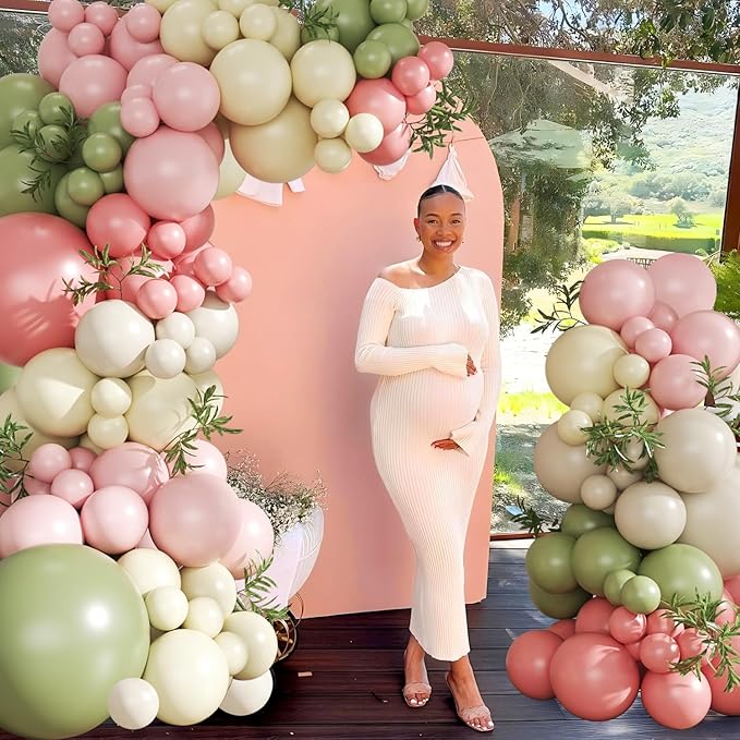 Sage Green Pink Yellow Pastel Balloon Arch Kit, 124Pcs Dusty Blush Macaron Yellow Sand White Pink and Green Balloons for Wildflower Baby Shower Wedding Bridal Birthday Gender Reveal Party Decorations