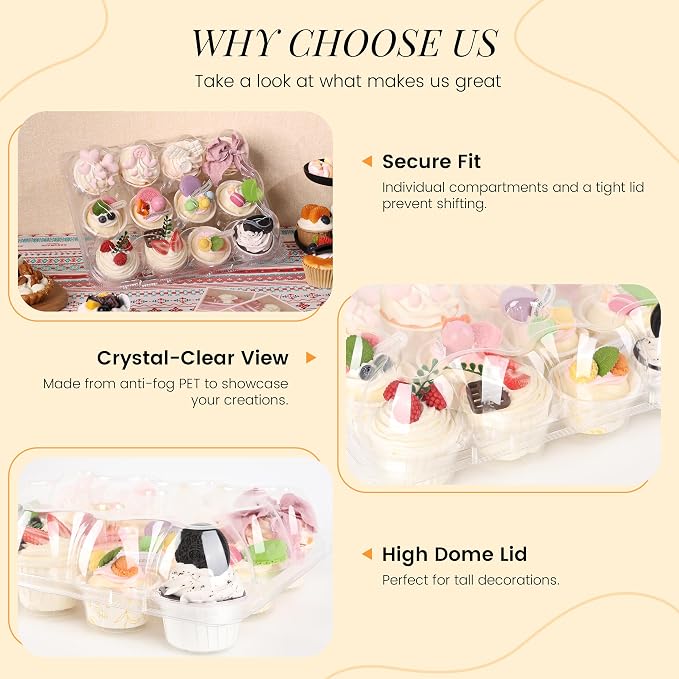 12 Pack Dozen Cupcake Containers with 144 Liners Stackable Cupcake Carrier 12 Count Plastic Cupcake Boxes Cupcake Holders
