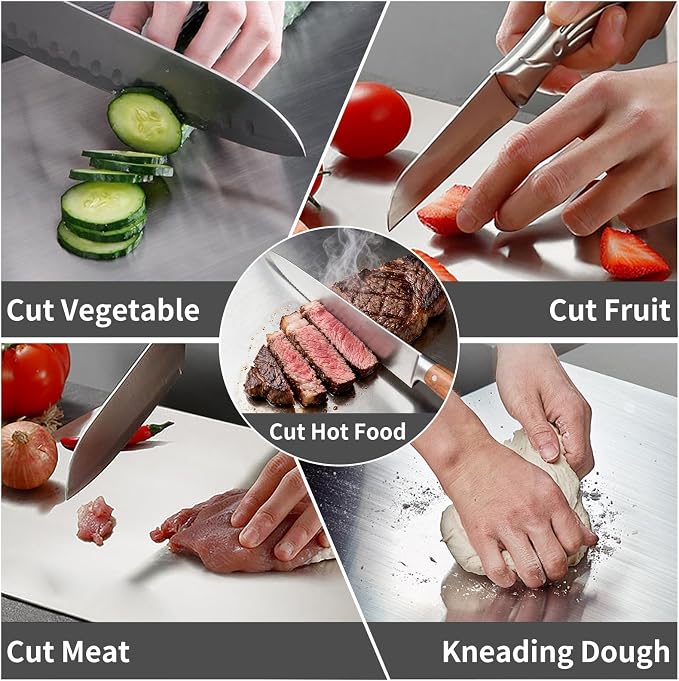 Large Stainless Steel Cutting Board with Lip for Kitchen, Chopping Boards with Orange Non-slip Mat, Cutting Board with Counter Lip for Meat, Fruits, Vegetables, Bread,Dough(15.7" × 11.8")