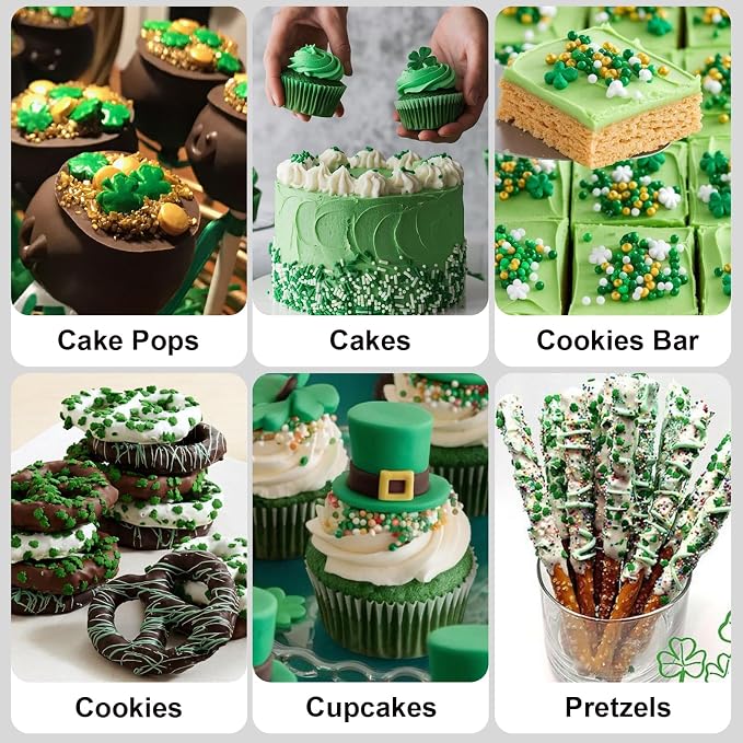 HUEBEATY 6-in-1 St. Patrick’s Day Sprinkles for Cake Decorating – 180g Green & Gold Shamrock Sprinkles Mix with Nonpareils, Jimmies & Sanding Sugar – Edible Green Sprinkles for Cupcakes, Cookies & Spring Desserts
