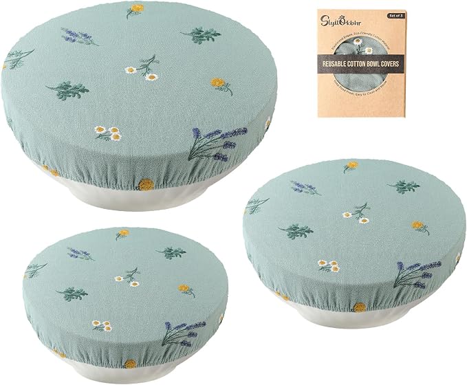 Reusable Bowl Covers for Bread Proofing Baking Embroidered Linen Cotton Cloth Fabric Washable with Elastic Cover for Food Fruit Salad Eco-friendly
