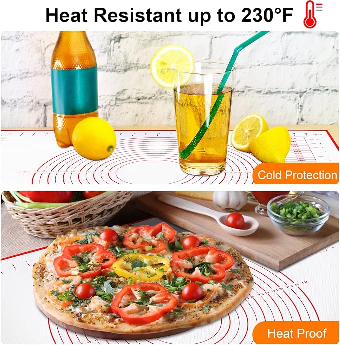 HOOMIL Silicone Baking Mat, 32"x24" Non-Stick, Non-Slip Extra Large Pastry Mat with Measurements for Rolling Dough, Bread Pie Crust Pizza Cookies Fondant Making