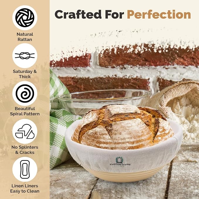 Banneton Proofing Basket Set – 10-Piece Sourdough Kit with Oval & Round Baskets, Dough Whisk, Lame, Scraper, Brush & Linen Liners – Artisan Baking Supplies for Home Bakers
