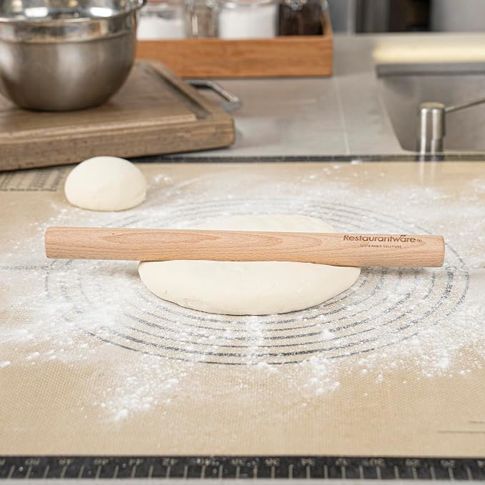 Restaurantware Wood Rolling Pin 1 Count 12 Inches Beech Wood Baking Tool, Dough Roller Handle-Less Pastry Rolling Pin Dowel Design Beige for Professional or Home Bakers
