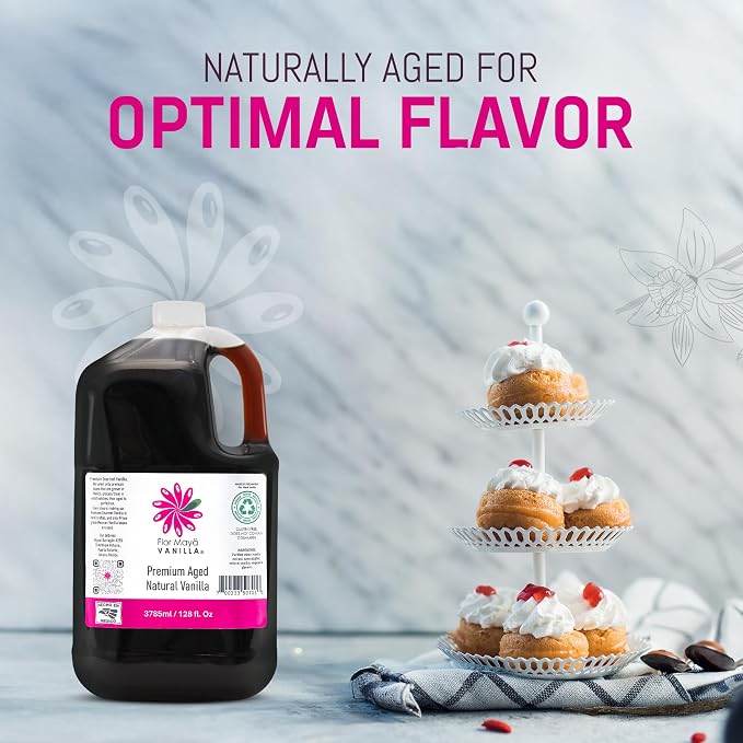Flor Maya Vanilla Extract – Premium Aged Blend Made with Mexican Vanilla Beans | Gourmet Vanilla Bean Extract for Baking, Cooking & Desserts | Gluten Free, Non-GMO, No Coumarin | 128 fl oz