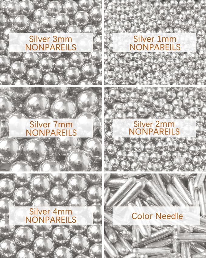 Sprinkles for Baking Edible Sugar Confetti 10.8oz, Nonpareils & Sugar Pearls - Six Pearl Sprinkles Mix Cake Decorations, Cookies, Cupcakes, Dessert Toppings (Spring Pastel Colors) Silver