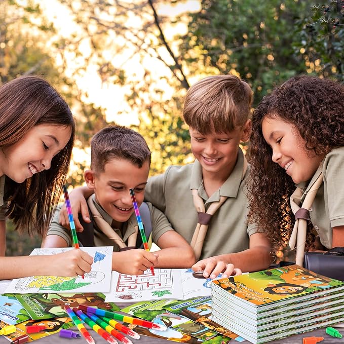 BenLouis 12 Jungle Safari Mini Coloring Books Kids with 12 Stacking Crayons Zoo Animals Lion Party Favors Small Activity Books Bulk for Kids Wild One Party Gift Goodie Bag Stuffers