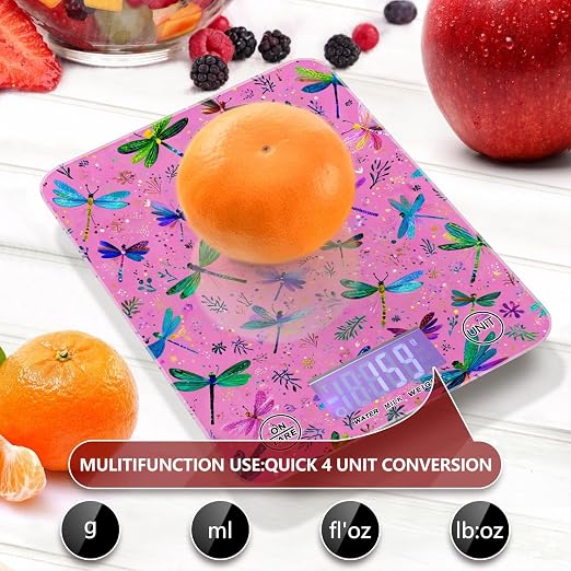 Food Scale Kitchen Scale Food Weight Scales Digital Weight Grams and Ounces Small Electronic Food Scale for Baking Cooking Deep Pink Dragonflies and Leaves