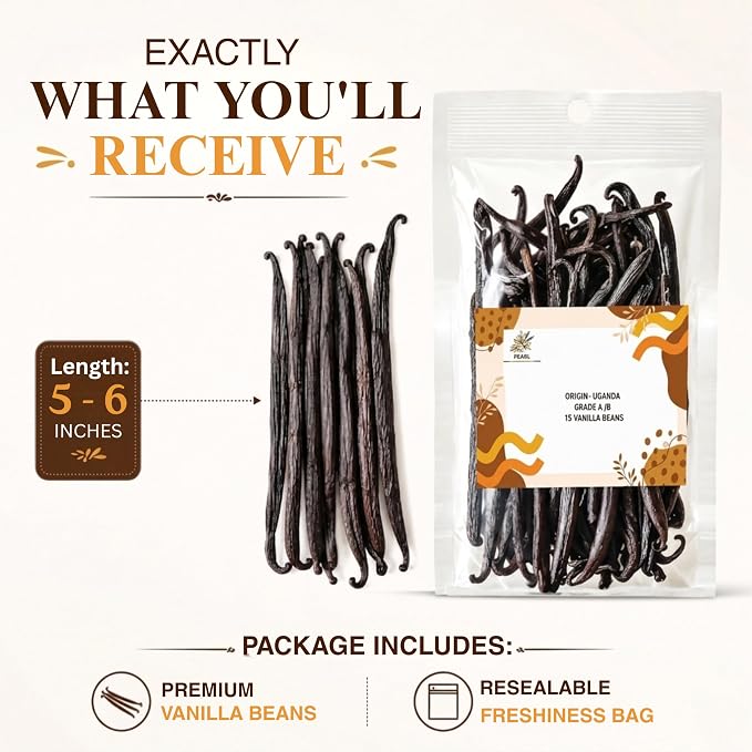 25 Organic Vanilla Beans Grade A 5-6 Inch Whole Pods for Homemade Extract, Baking & Brewing | Moist & Plump | Non-GMO, Gluten-Free