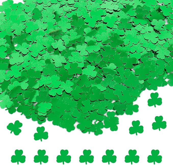 St. Patrick's Day Shamrock Confetti, Green Glitter Confetti Decorations, 60g Lucky Irish Clover Metallic Foil Sequins Sprinkles Table Scatter Decorations for St. Patrick's Day Party Supplies