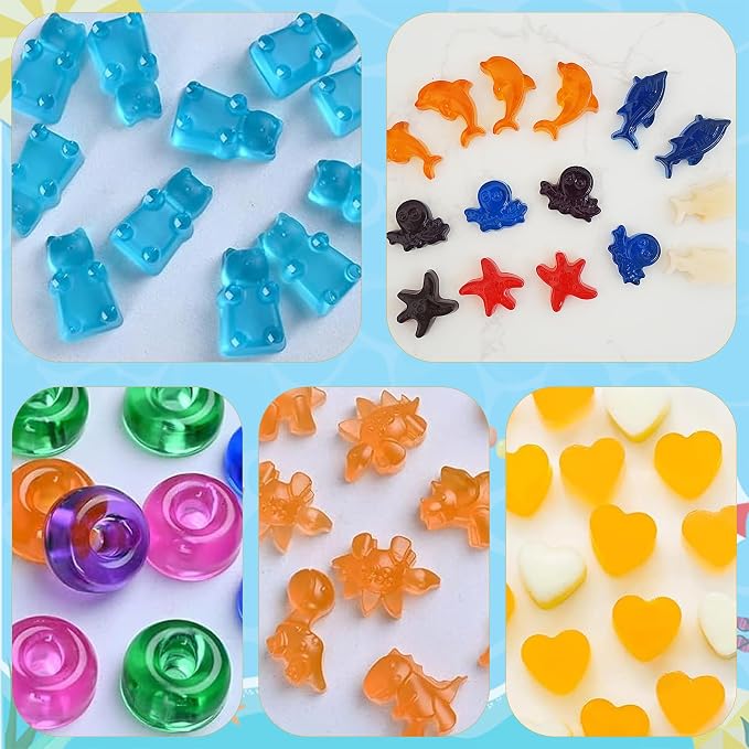 Zorazio 7Pcs Gummy Bear Molds Silicone, Nonstick Ocean Animals Gummy Molds Includes Bear, Starfish, Dolphins, Octopus, Gummy Candy Chocolate Molds with 2 Droppers for Convenient Filling