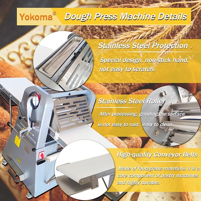 Commercial Electric Dough Sheeter Machine Stainless Steel Vertical Foldable Design 82.3"x19.7" Conveyor Belt 0.04-2" Adjustable Thickness for Croissant Pastry Bakery Canteen 110V