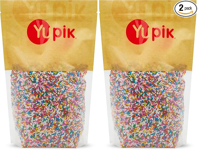 Yupik Rainbow Sprinkles, 2.2 Lb, Low In Sugar, Cholesterol-Free, Sodium-Free, Kosher, Dessert Topping (Pack of 2)