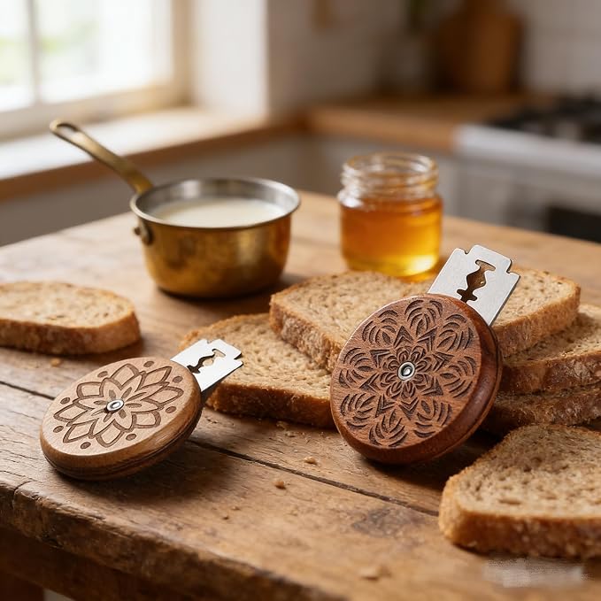 NAIVELY- UFO Bread Lame Cutter for Sourdough, 2 Pieces Wooden Lame Bread Slashing Tool Cutting Bread Scoring Knife Razor Cutter with 20 Replaceable Razor Blades