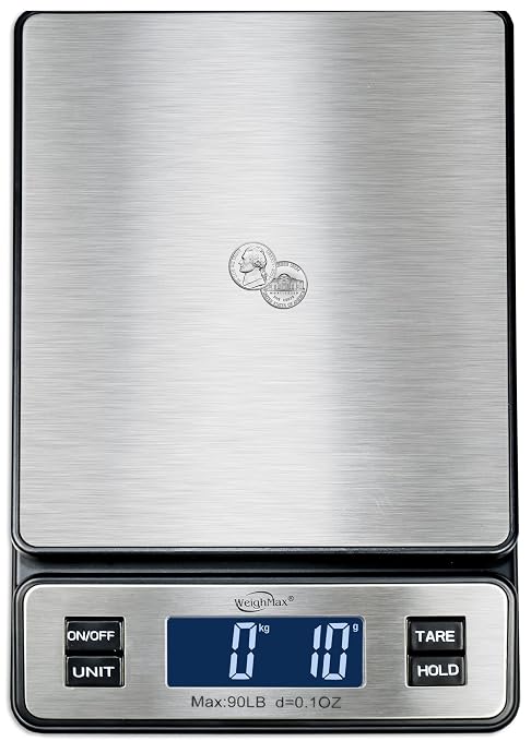 Weighmax W-2809 90 LB X 0.1 OZ Durable Stainless Steel Digital Postal Scale, Shipping Scale With AC adapter, 1 Pack