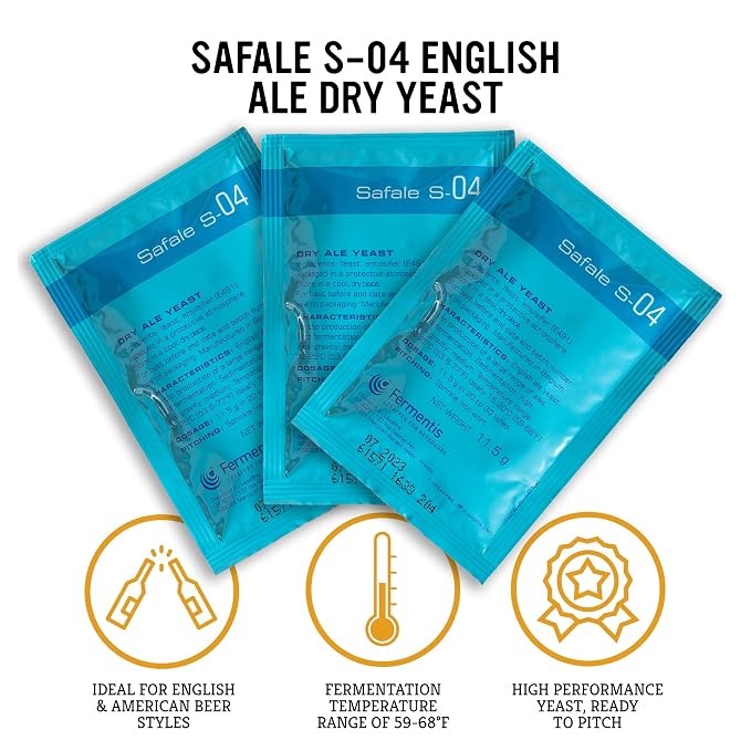 Craft A Brew - Safale S-04 Dry Yeast - Fermentis - English Ale Dry Yeast - For English and American Ales and Hard Apple Ciders - Ingredients for Home Brewing - Beer Making Supplies - [3 Pack]